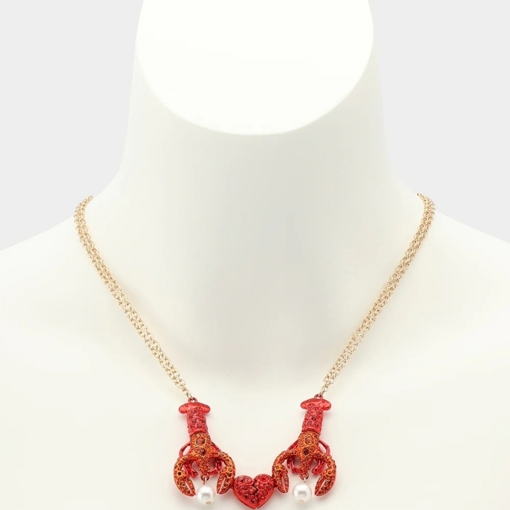 🦞▪️Betsey Johnson▪️ Mermaid Jewels Lobster Friendship Necklace Set Red